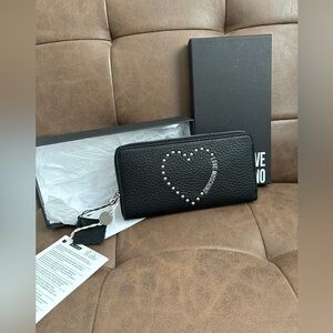 Love MOSCHINO black pebble leather wallet NWT and gift box